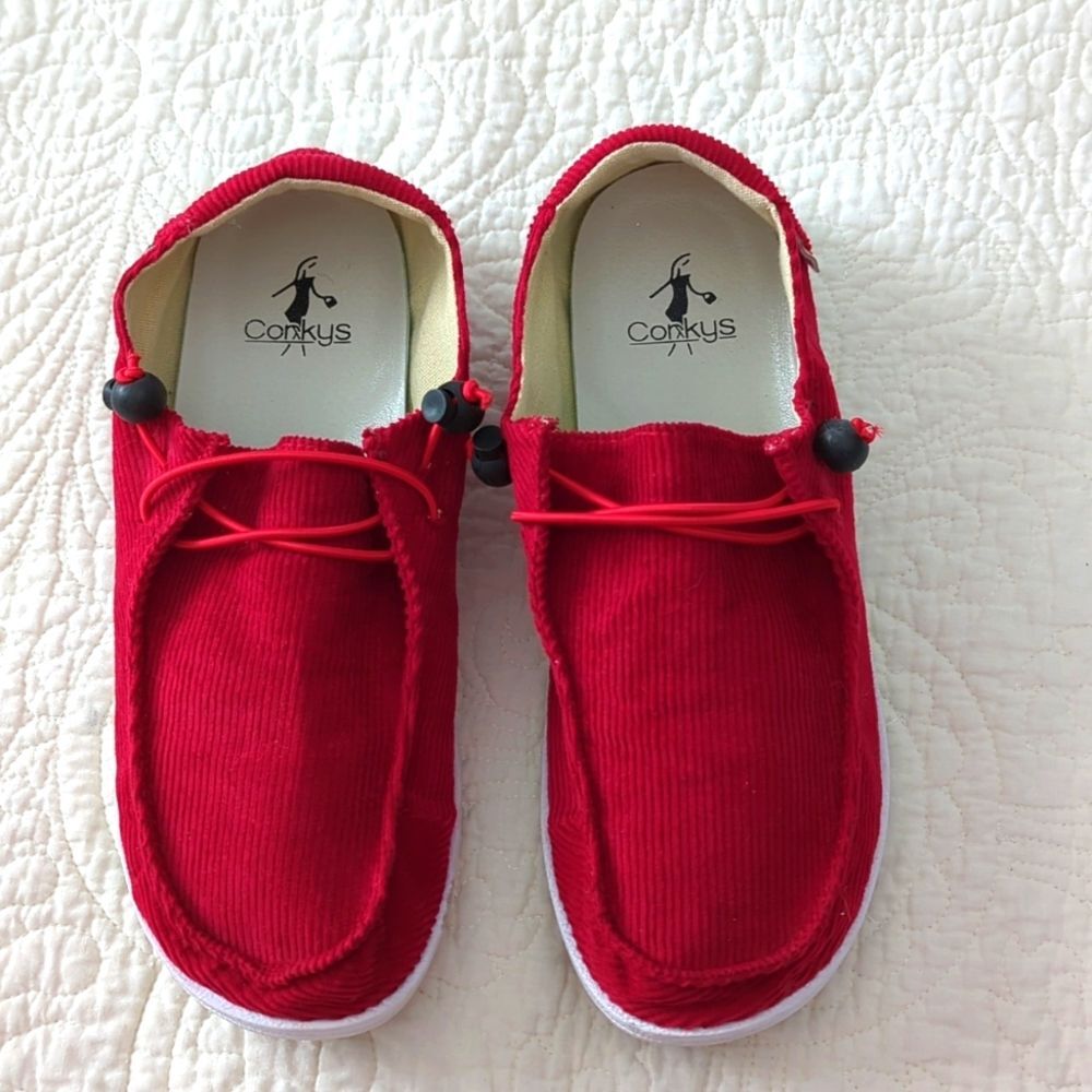 Corkys red corduroy slip on sneakers Size 9